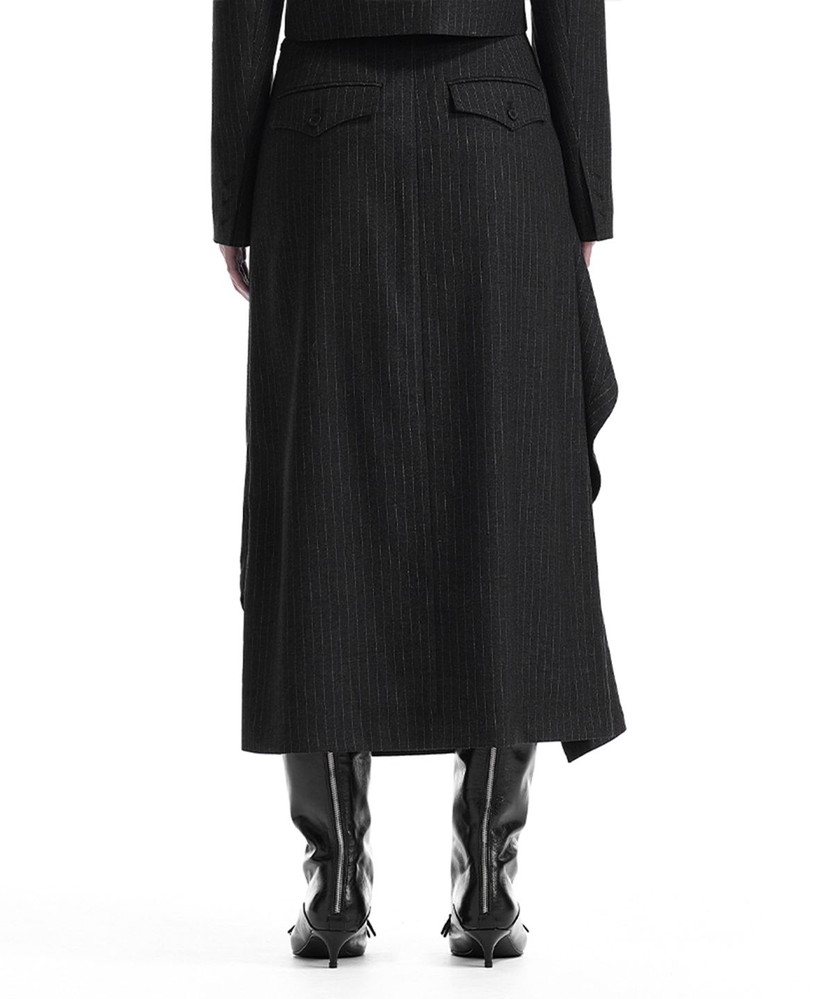 트리밍버드(TREEMINGBIRD) Layered Overlay Set-Up Skirt [ Black ]