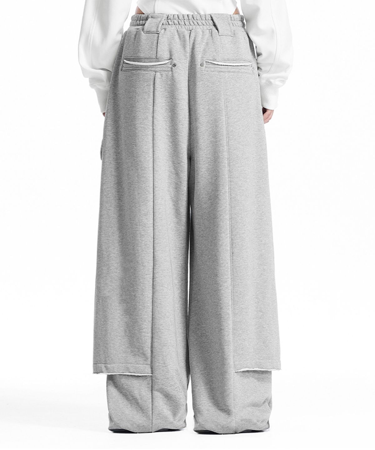 트리밍버드(TREEMINGBIRD) Raw-Edge Layered Sweat Pants [ Melange Gray ]