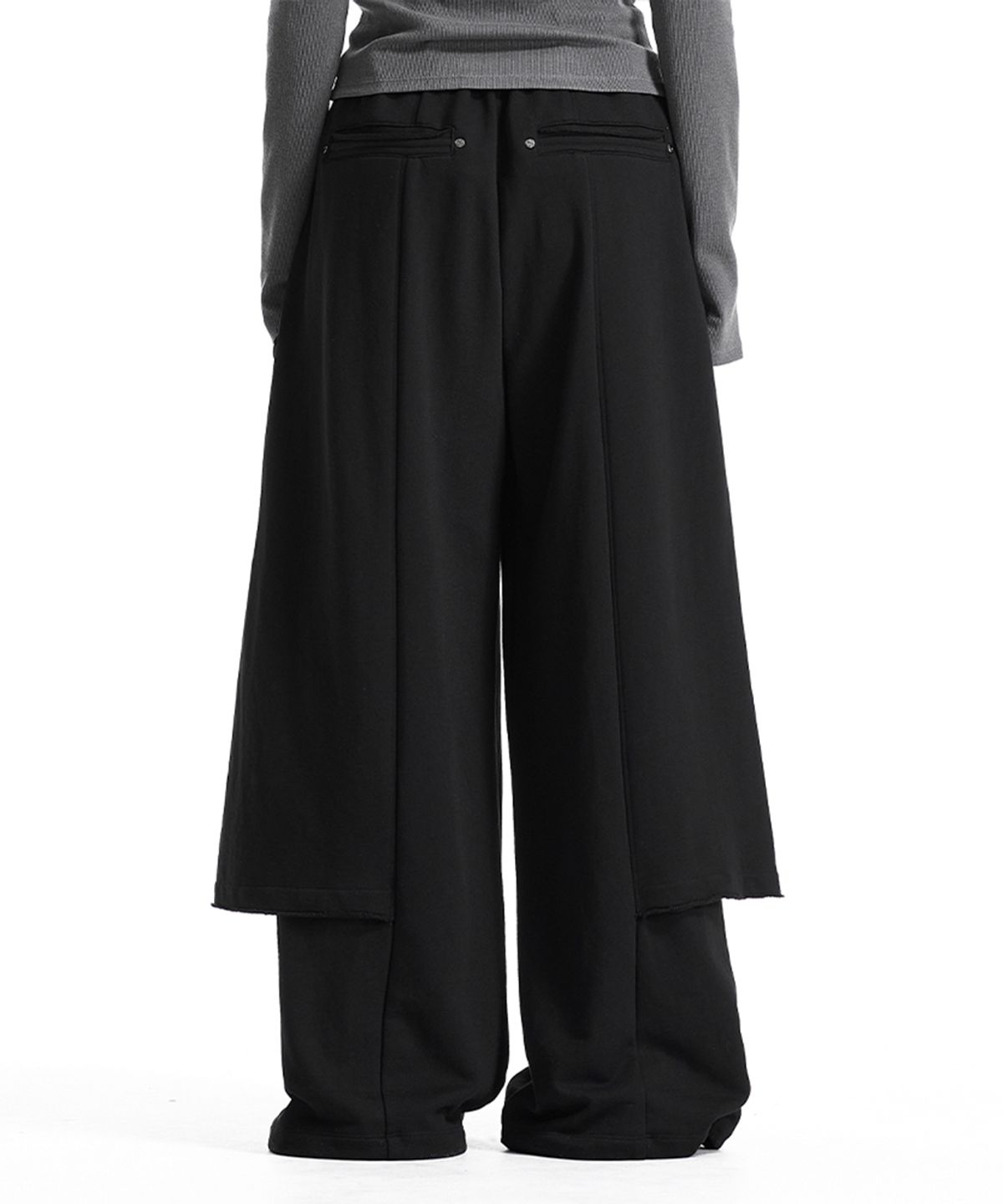트리밍버드(TREEMINGBIRD) Raw-Edge Layered Sweat Pants [ Black ]
