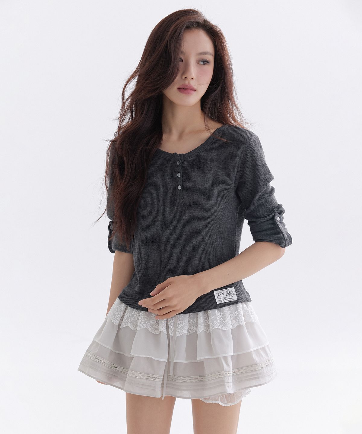 더티스(THETIS) ANGORA CANVAS HENLEY WAFFLE T-SHIRT_TT6S214CH