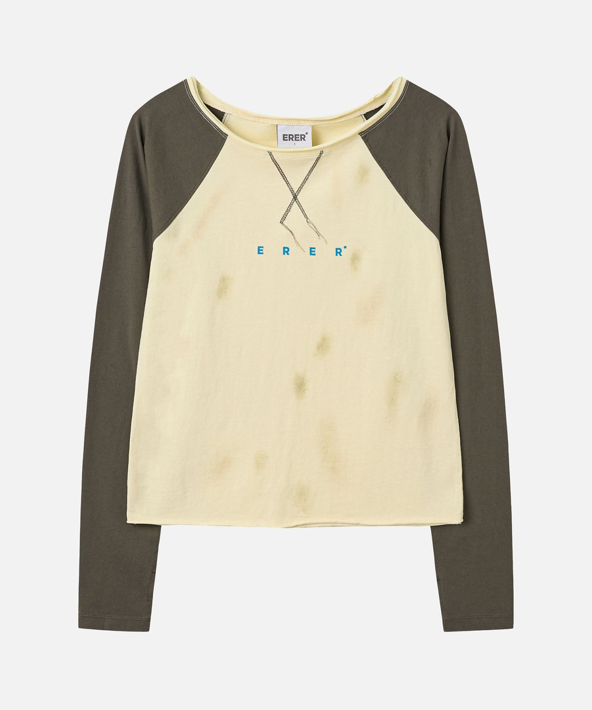 에르에르(ERER) Washed Color Block Long Sleeve Khaki