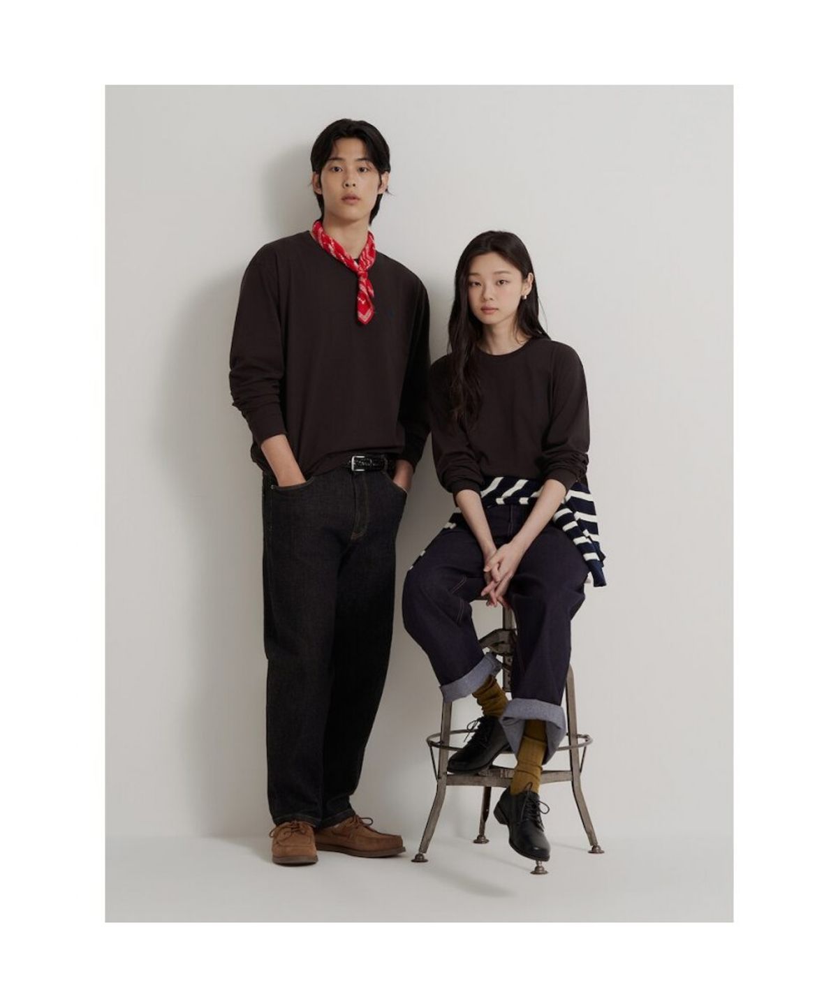 빈폴 멘(BEANPOLE MEN) [Essential] 남녀공용 라운드넥 티셔츠  브라운