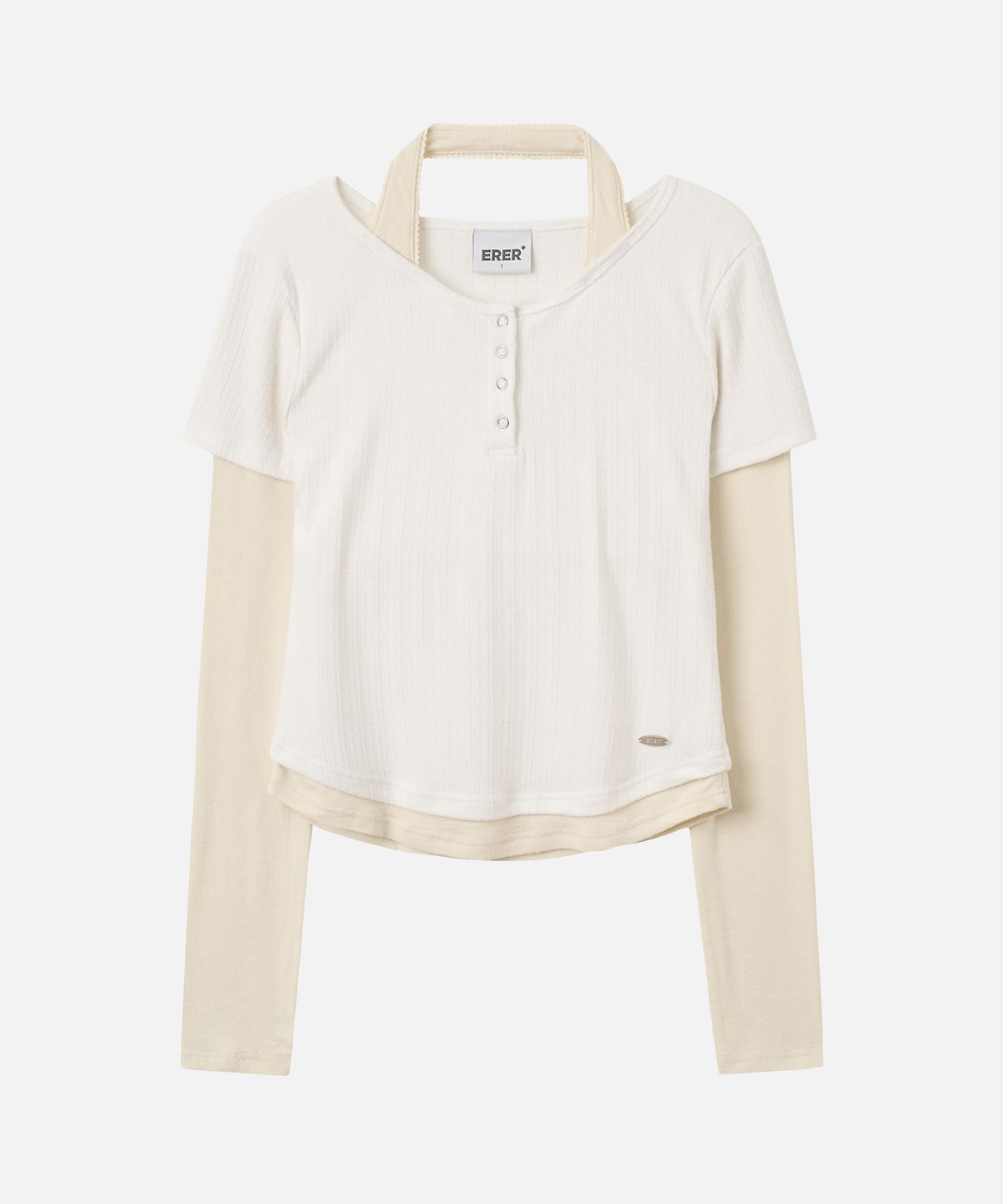 에르에르(ERER) Halter Neck Layered Long Sleeve White