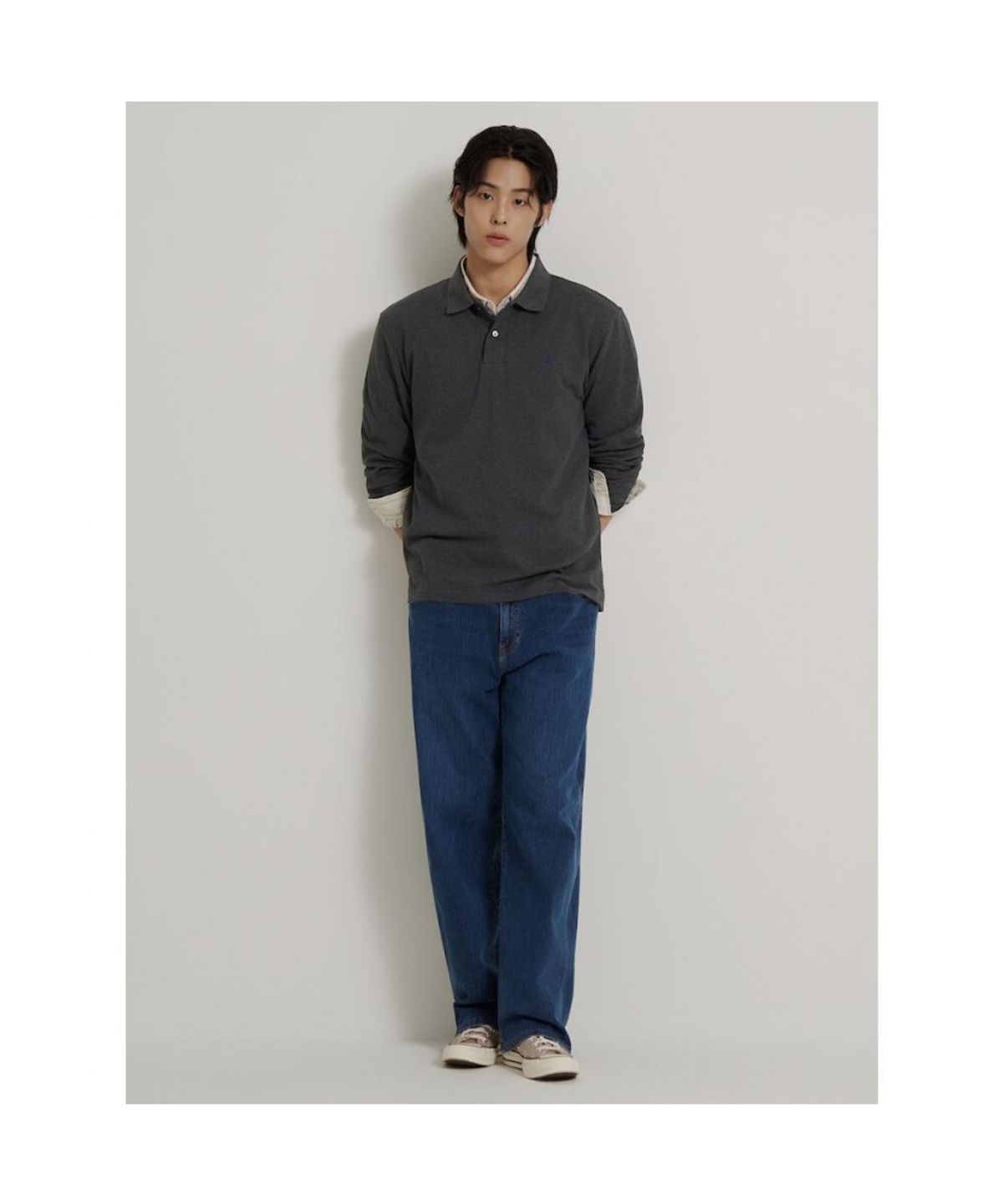 빈폴 멘(BEANPOLE MEN) [소프트터치] 프리미엄 코튼 피케 칼라넥 티셔츠  애쉬