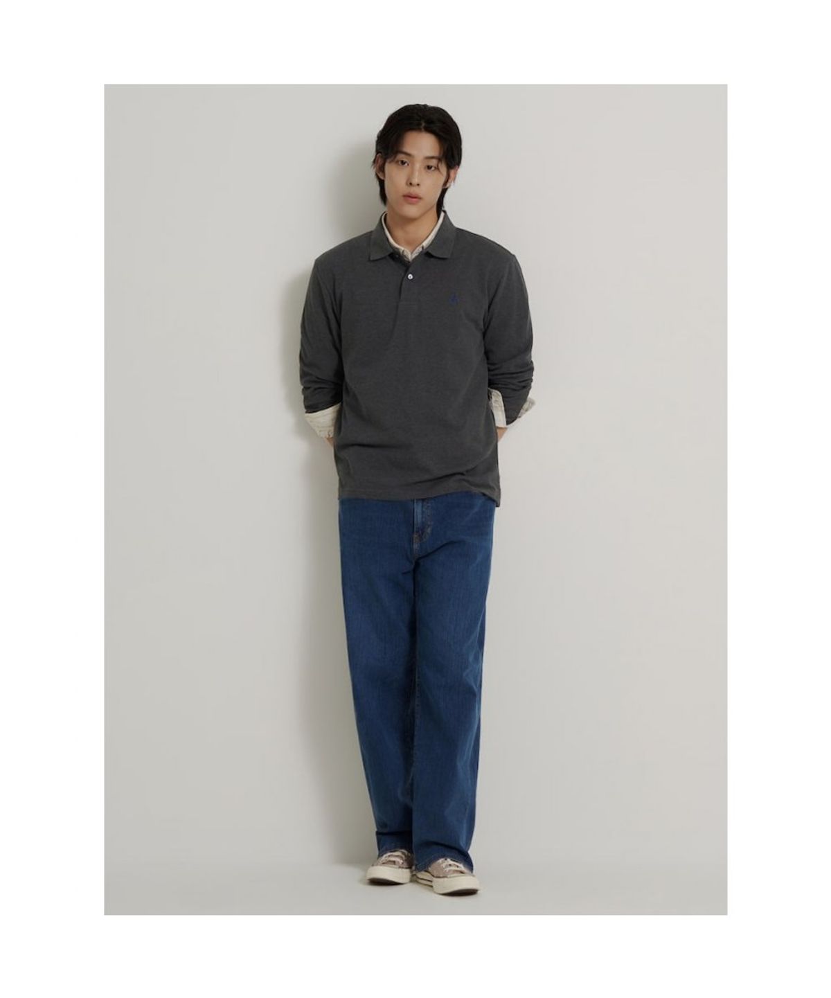빈폴 멘(BEANPOLE MEN) [소프트터치] 프리미엄 코튼 피케 칼라넥 티셔츠  애쉬