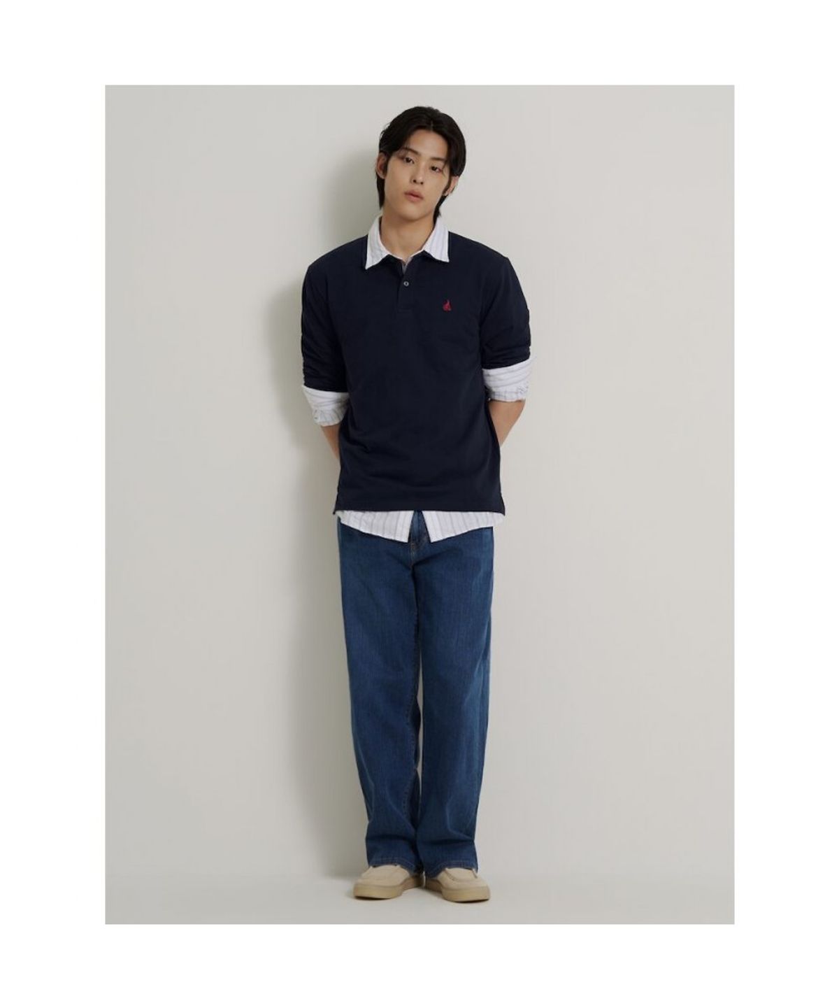 빈폴 멘(BEANPOLE MEN) [소프트터치] 프리미엄 코튼 피케 칼라넥 티셔츠  네이비