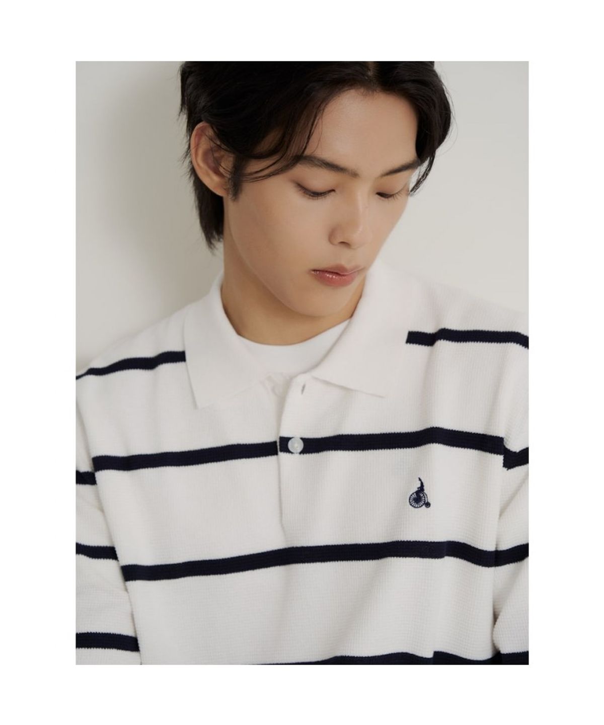 빈폴 멘(BEANPOLE MEN) 코튼 스트라이프 칼라넥 니트  화이트