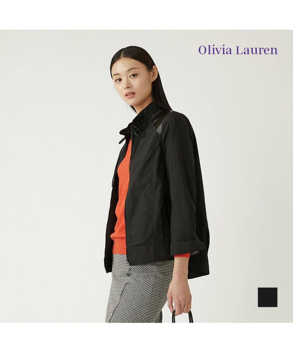 올리비아로렌(OLIVIALAUREN) 가죽 배색 볼륨점퍼_VOCCLYS2321