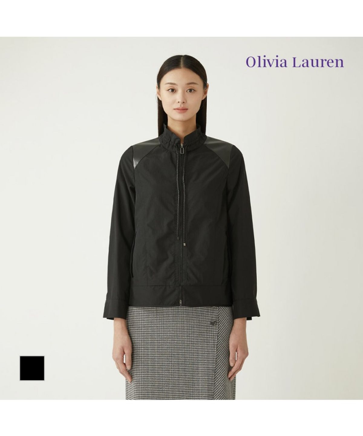올리비아로렌(OLIVIALAUREN) 가죽 배색 볼륨점퍼_VOCCLYS2321