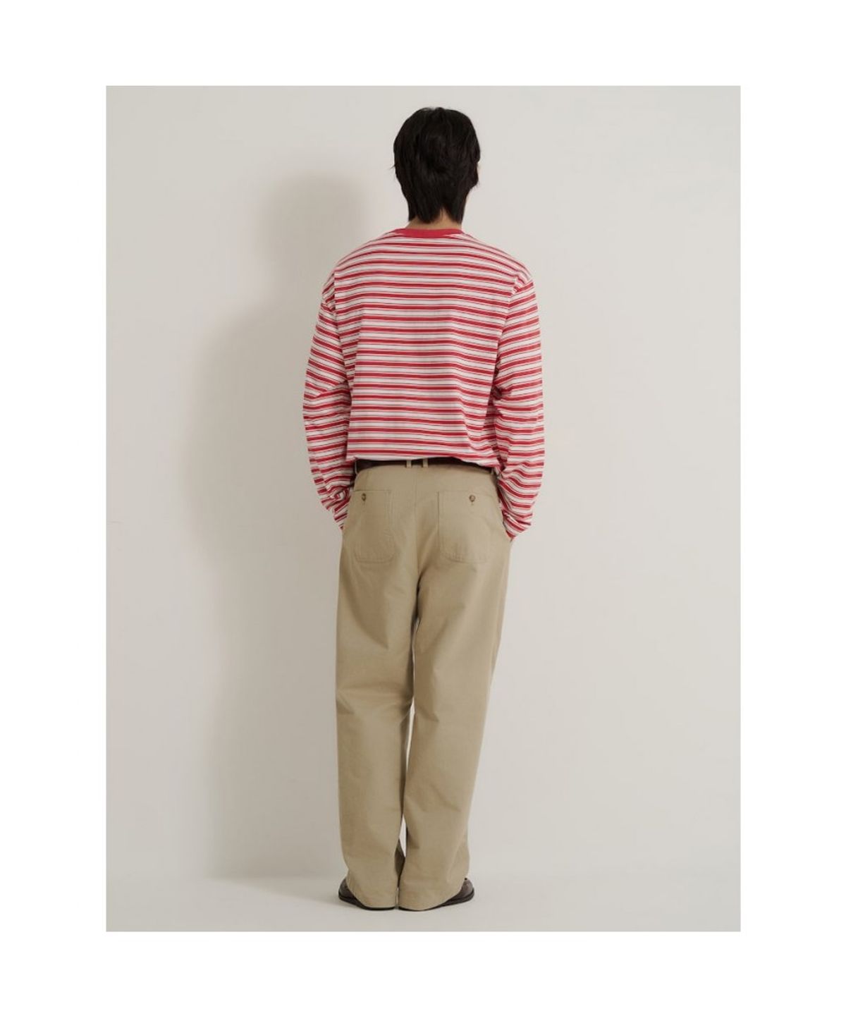 빈폴 멘(BEANPOLE MEN) 변형 스트라이프 라운드넥 티셔츠  레드