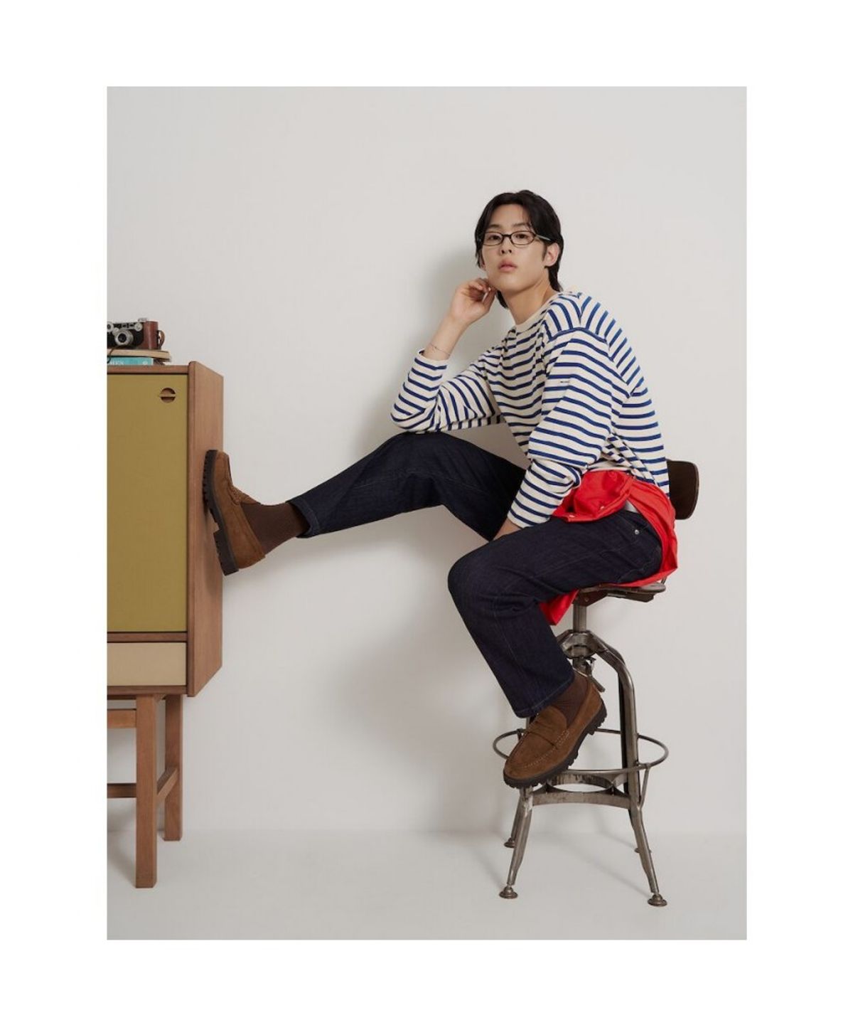 빈폴 멘(BEANPOLE MEN) [Essential] 스트라이프 라운드넥 티셔츠  아이보리