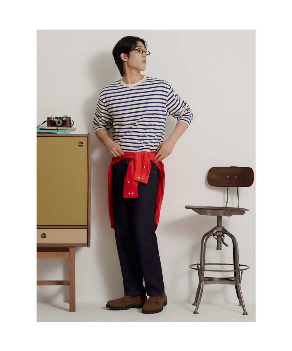 빈폴 멘(BEANPOLE MEN) [Essential] 스트라이프 라운드넥 티셔츠  아이보리