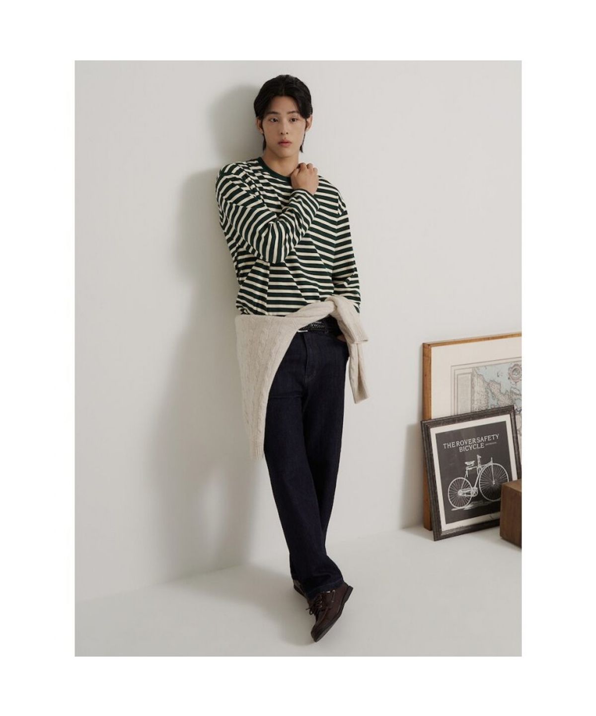 빈폴 멘(BEANPOLE MEN) [Essential] 스트라이프 라운드넥 티셔츠  그린