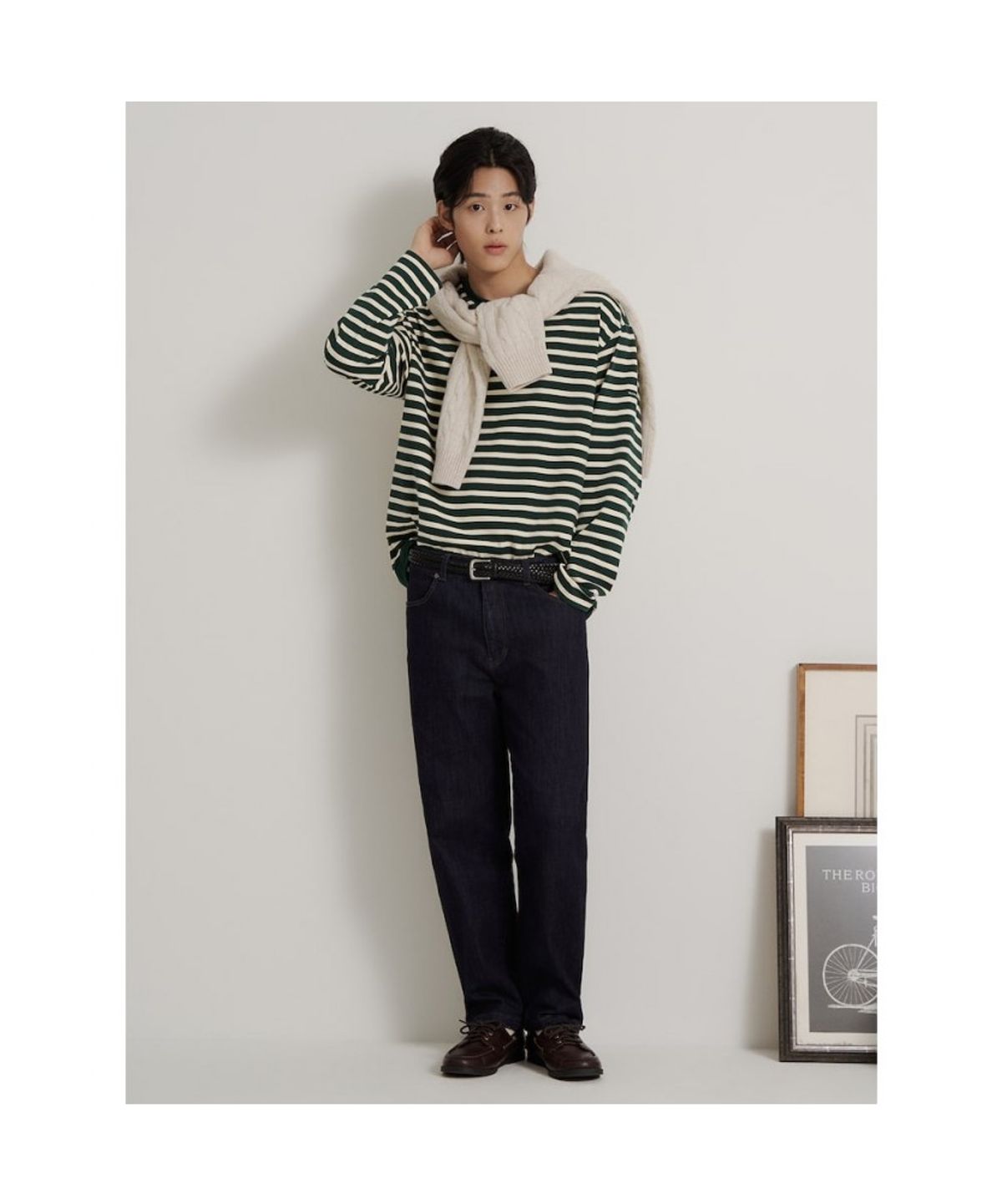 빈폴 멘(BEANPOLE MEN) [Essential] 스트라이프 라운드넥 티셔츠  그린