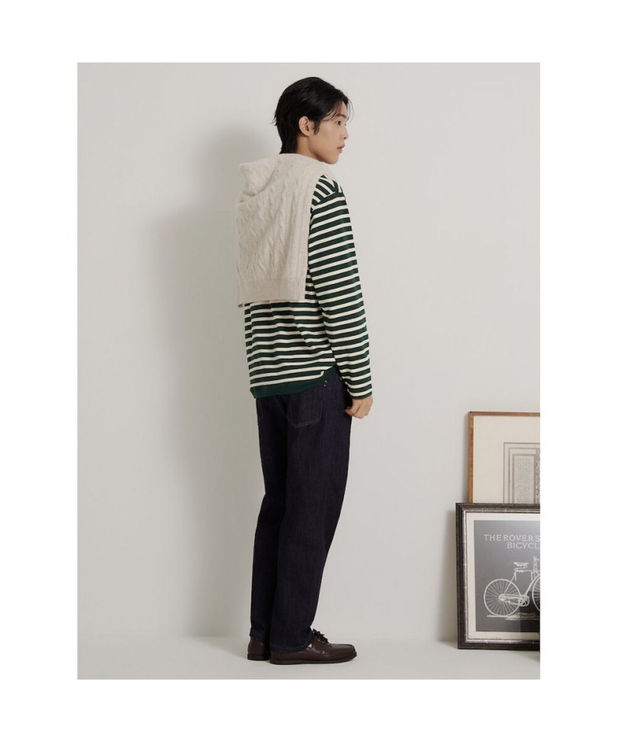 빈폴 멘(BEANPOLE MEN) [Essential] 스트라이프 라운드넥 티셔츠  그린