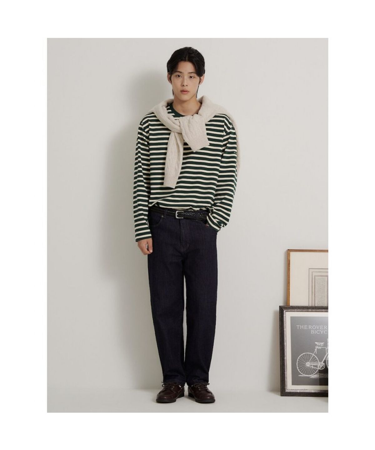 빈폴 멘(BEANPOLE MEN) [Essential] 스트라이프 라운드넥 티셔츠  그린