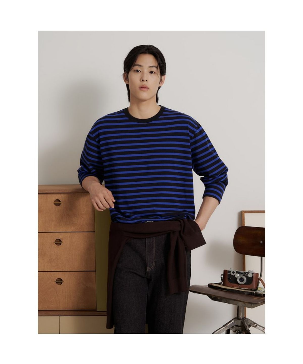빈폴 멘(BEANPOLE MEN) [Essential] 스트라이프 라운드넥 티셔츠  네이비