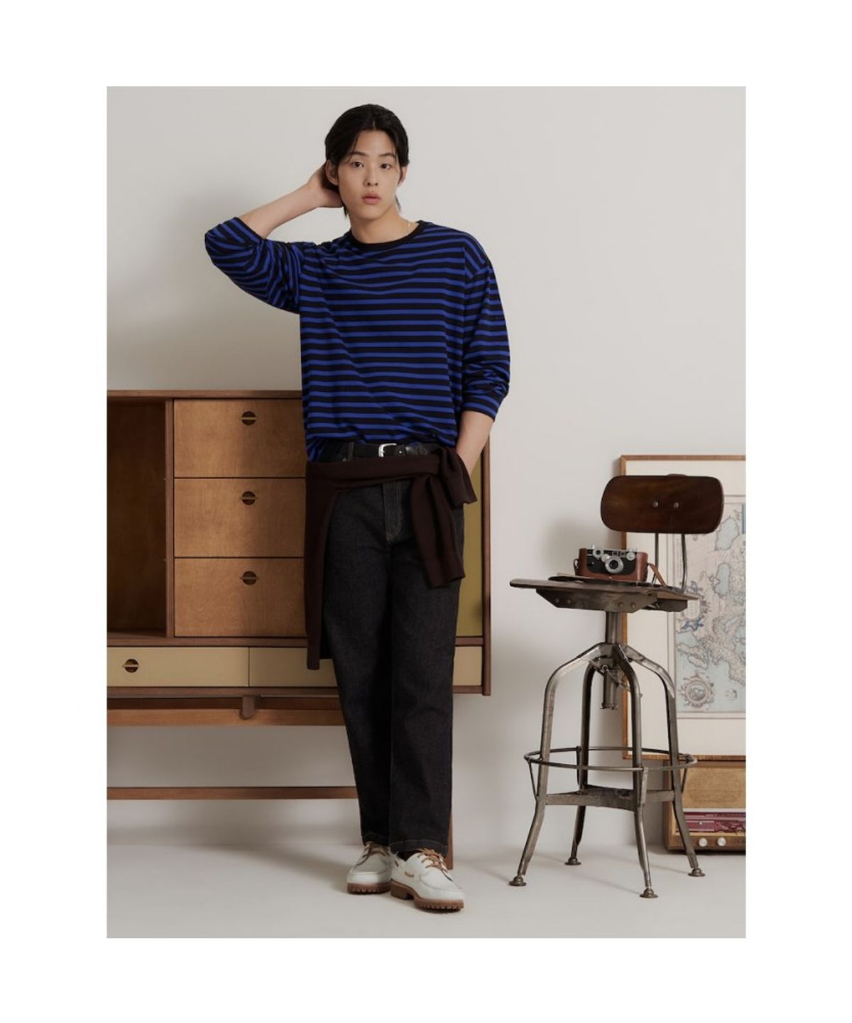 빈폴 멘(BEANPOLE MEN) [Essential] 스트라이프 라운드넥 티셔츠  네이비
