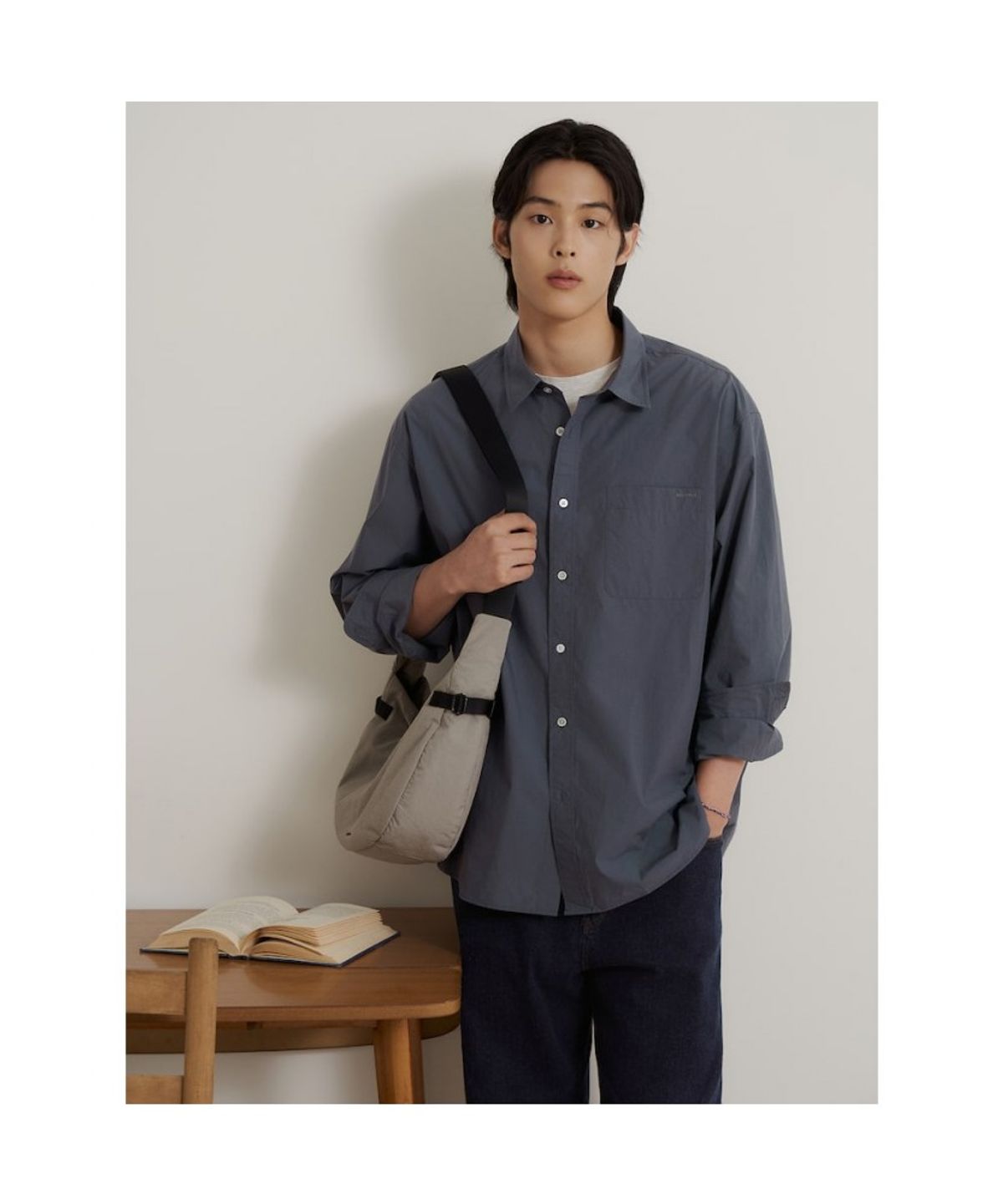 빈폴 멘(BEANPOLE MEN) [소프트터치] 코튼 솔리드 셔츠  네이비