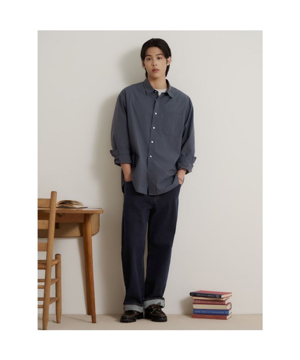 빈폴 멘(BEANPOLE MEN) [소프트터치] 코튼 솔리드 셔츠  네이비