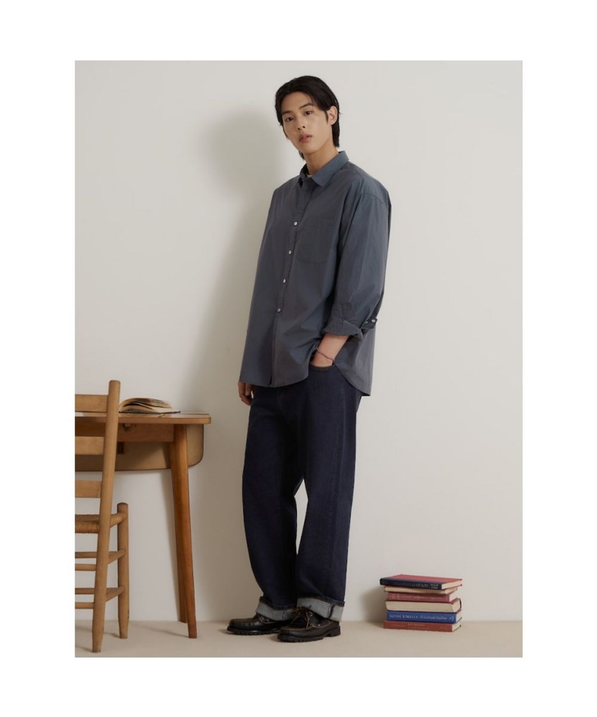 빈폴 멘(BEANPOLE MEN) [소프트터치] 코튼 솔리드 셔츠  네이비