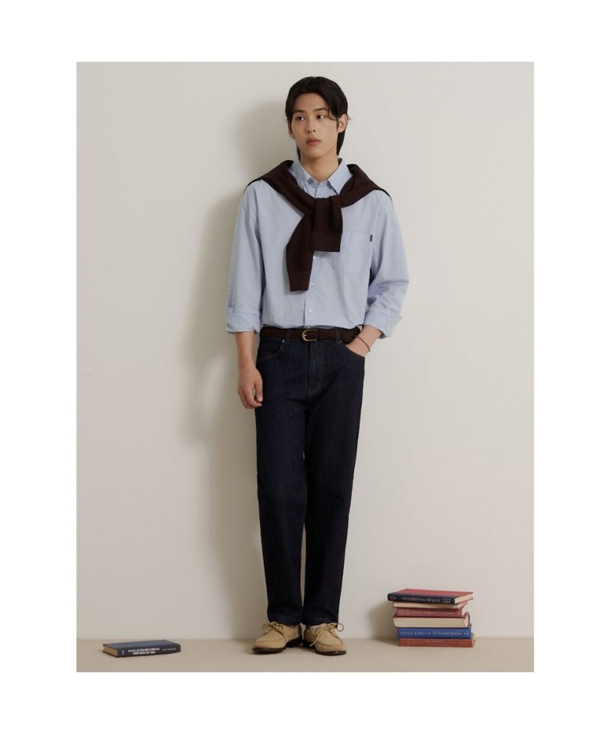빈폴 멘(BEANPOLE MEN) 간절기 핀 스트라이프 셔츠  스카이 블루