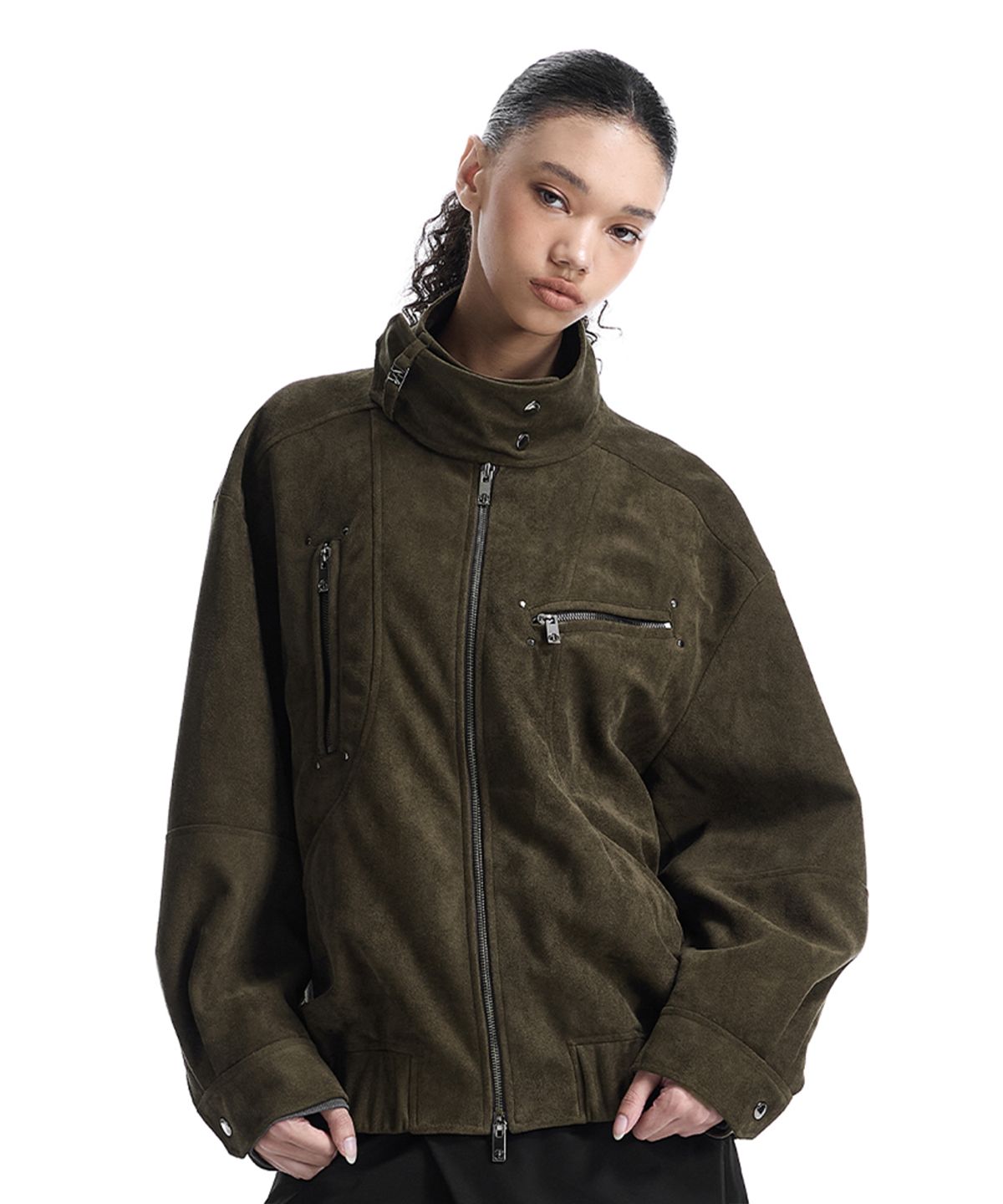 트리밍버드(TREEMINGBIRD) Tie-Detail Suede Jumper [ Brown ]