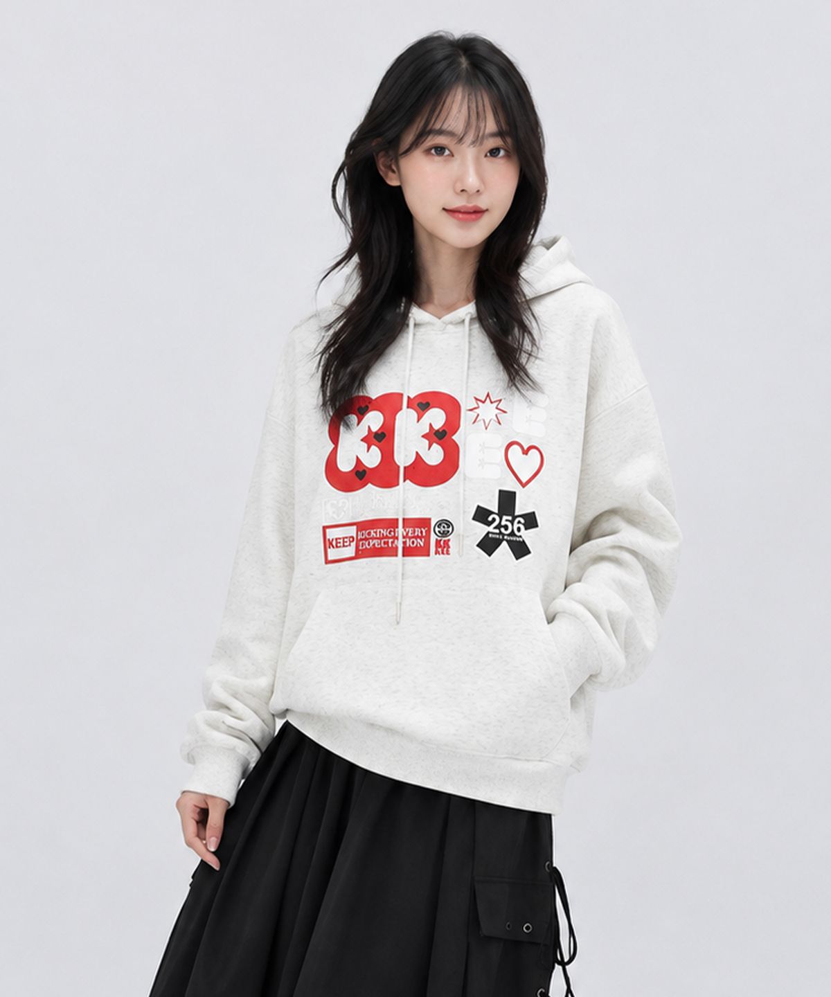 케이케이이이이(KKEEE) 리버스 아이덴 오버핏 후드티(3color)