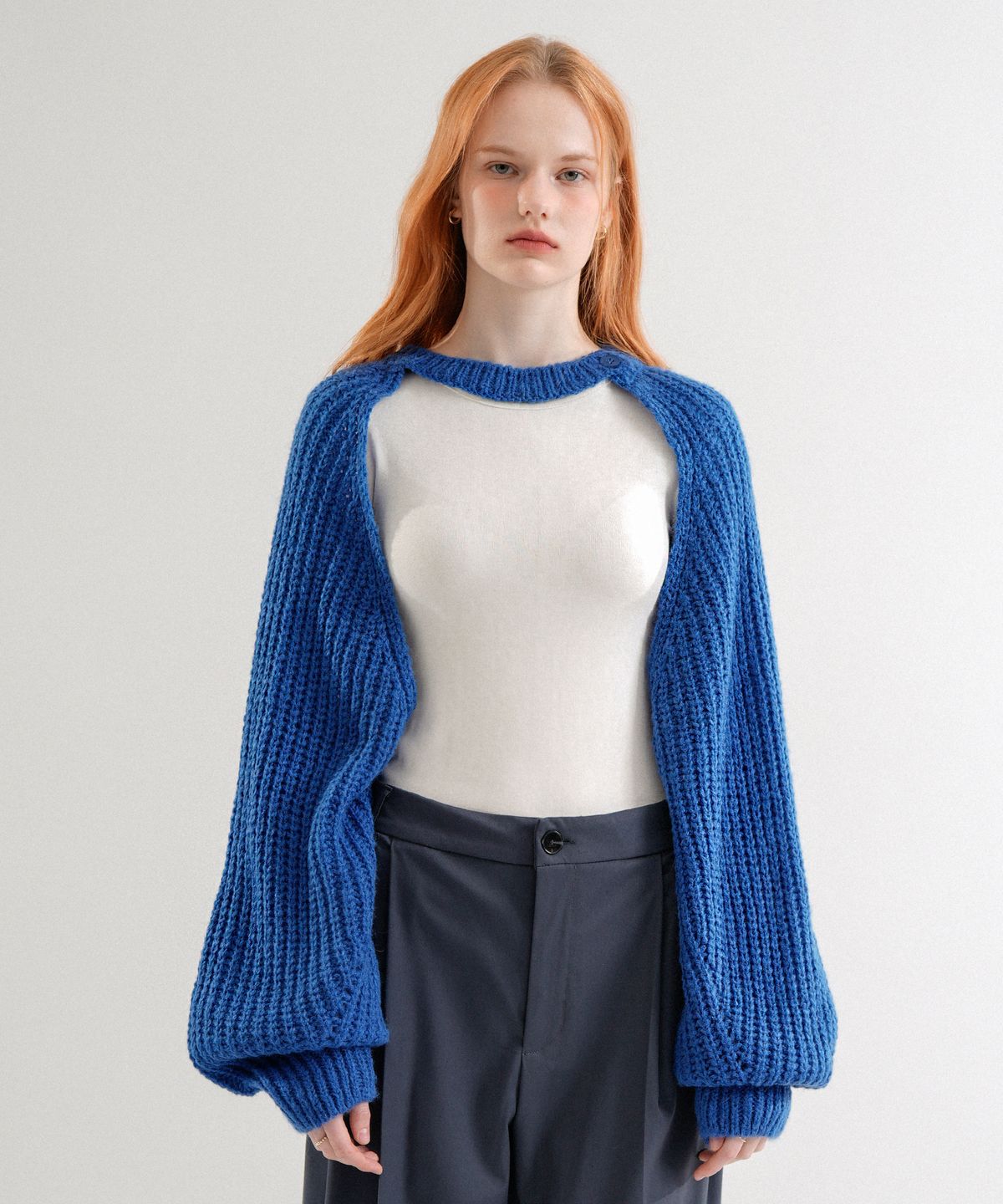 블레티(VLETI) Mohair Bolero Knit Cardigan (blue)