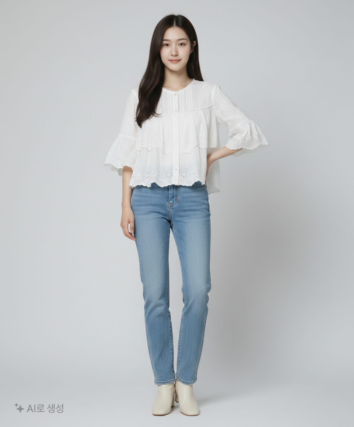 아떼 바네사브루노(ATHE VANESSABRUNO) 화이트 아일렛 자수 블라우스 (VLBL2B229WT) 85-160
