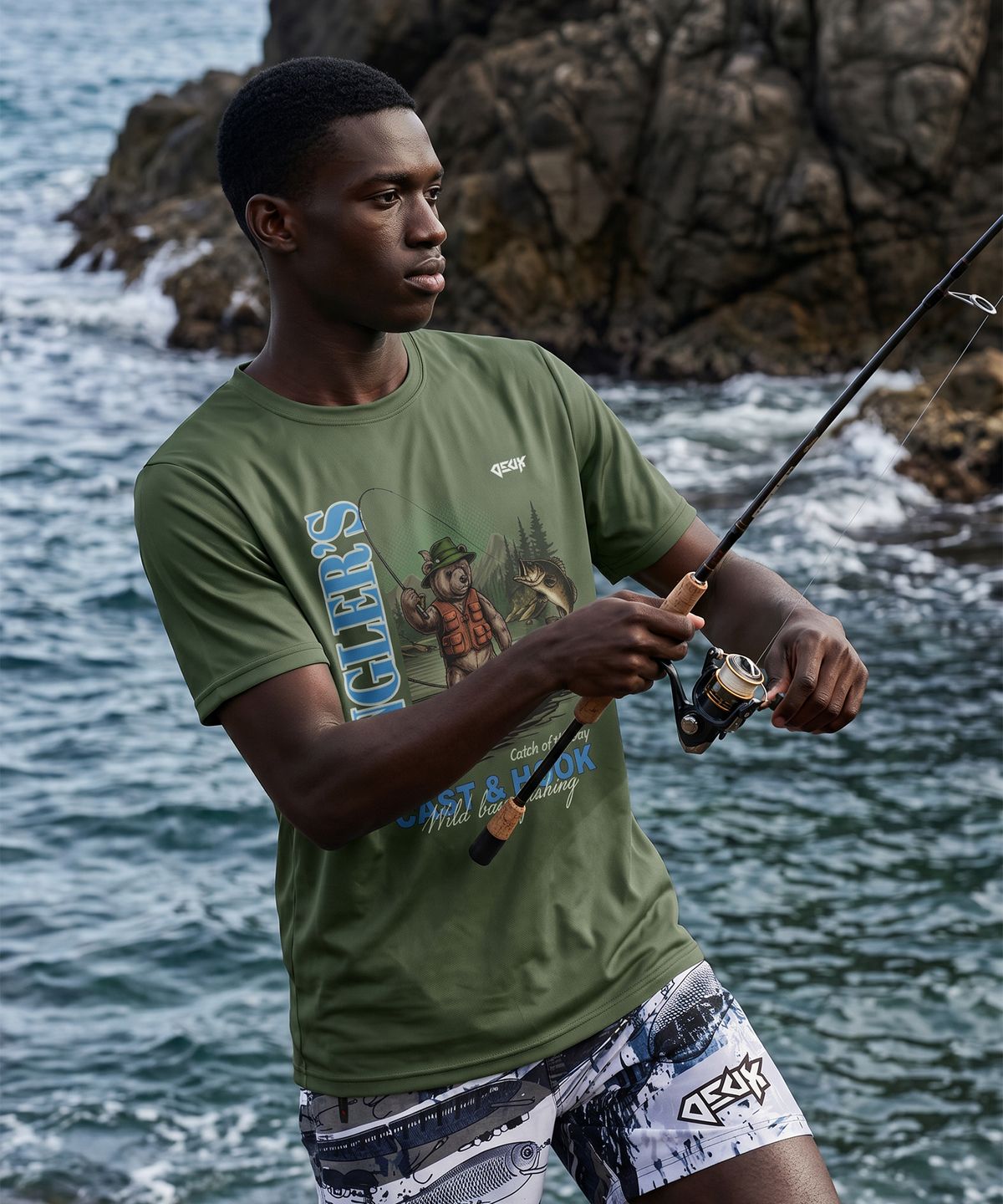 듀스피싱(DEUXFISHING) 기능성 라운드 반팔 티셔츠 피싱베어 MST-01