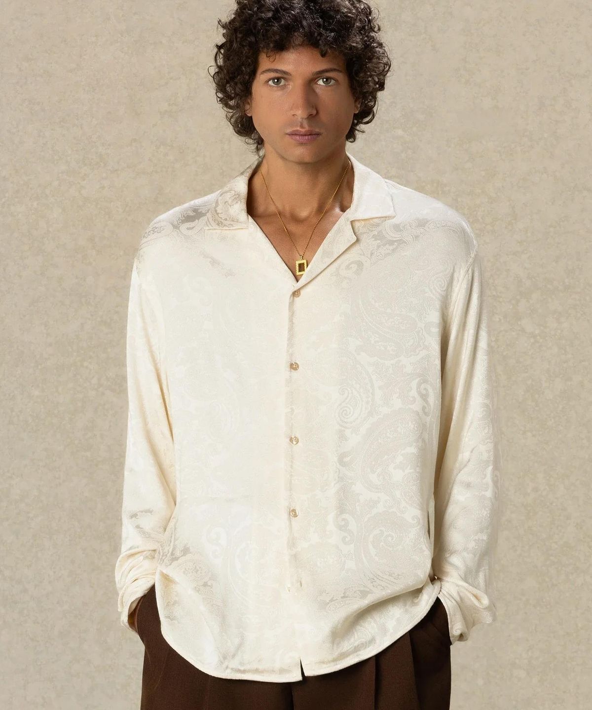 드롤드무슈(DROLE DE MONSIEUR) Long Sleeve Jacquard Paisley Shirt D0SAA26103BEL