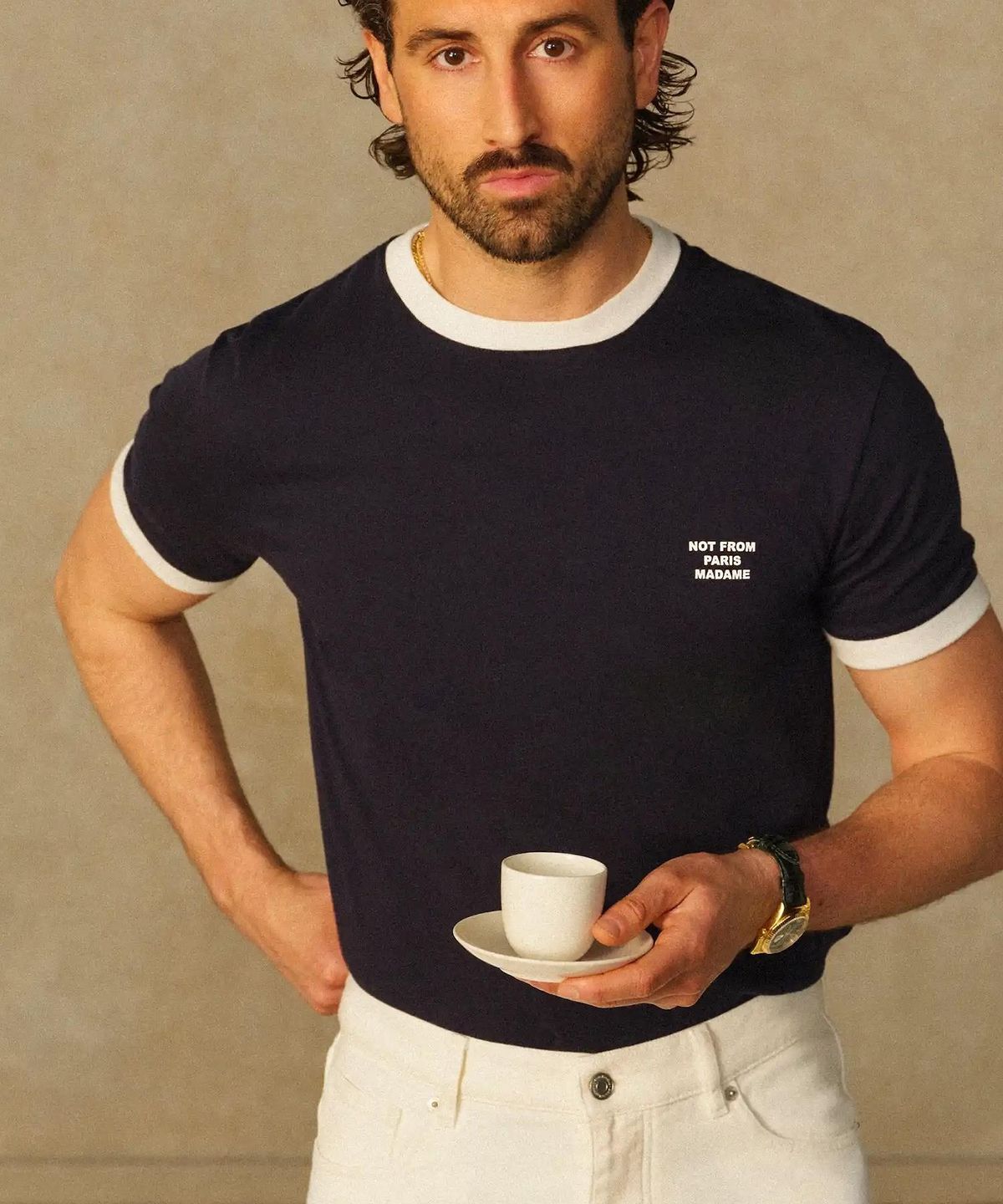 드롤드무슈(DROLE DE MONSIEUR) Contrasted Slogan T-shirt D0TCA26003NYX