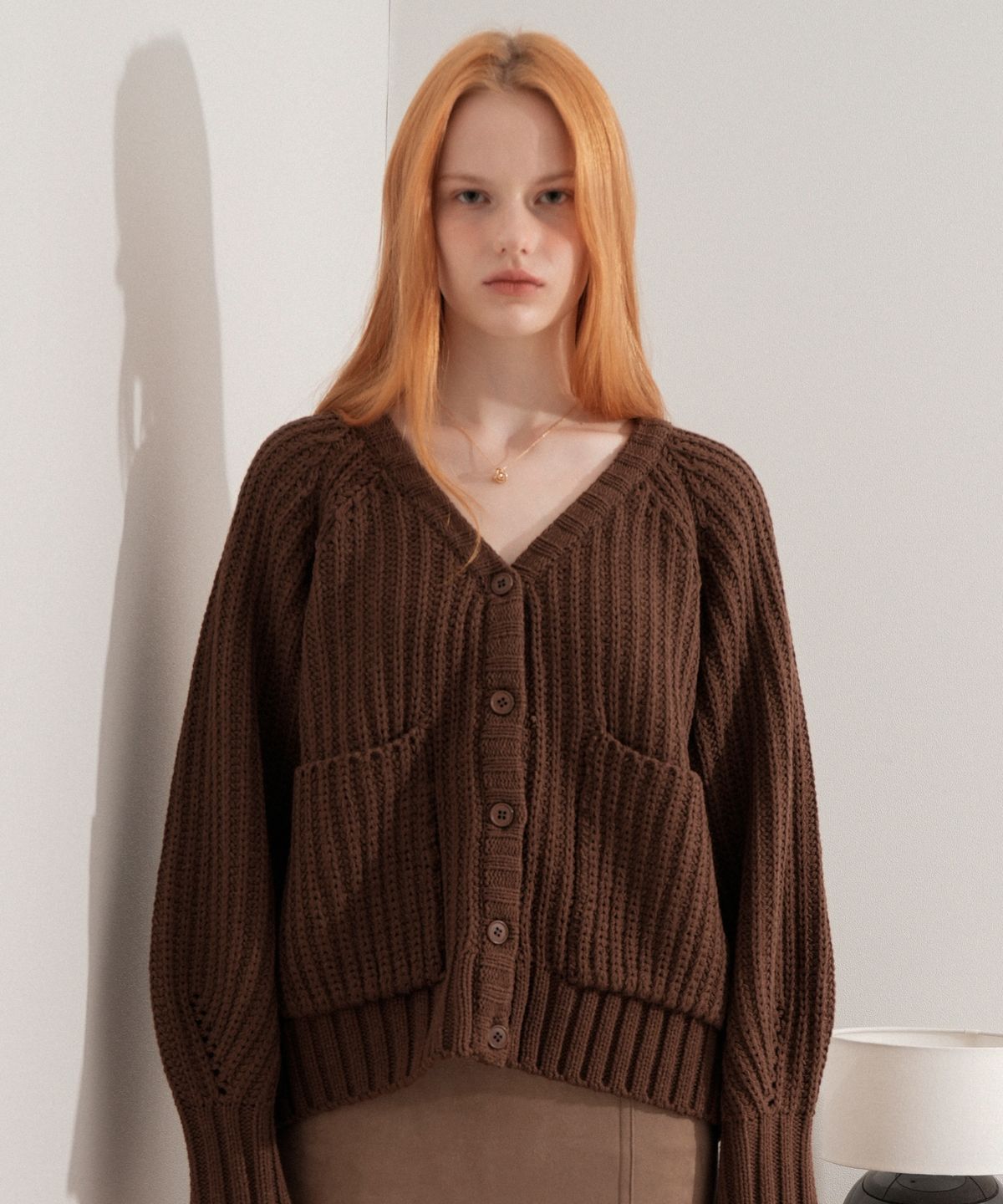 블레티(VLETI) Poket Cable Knit Cardigan (Brown)