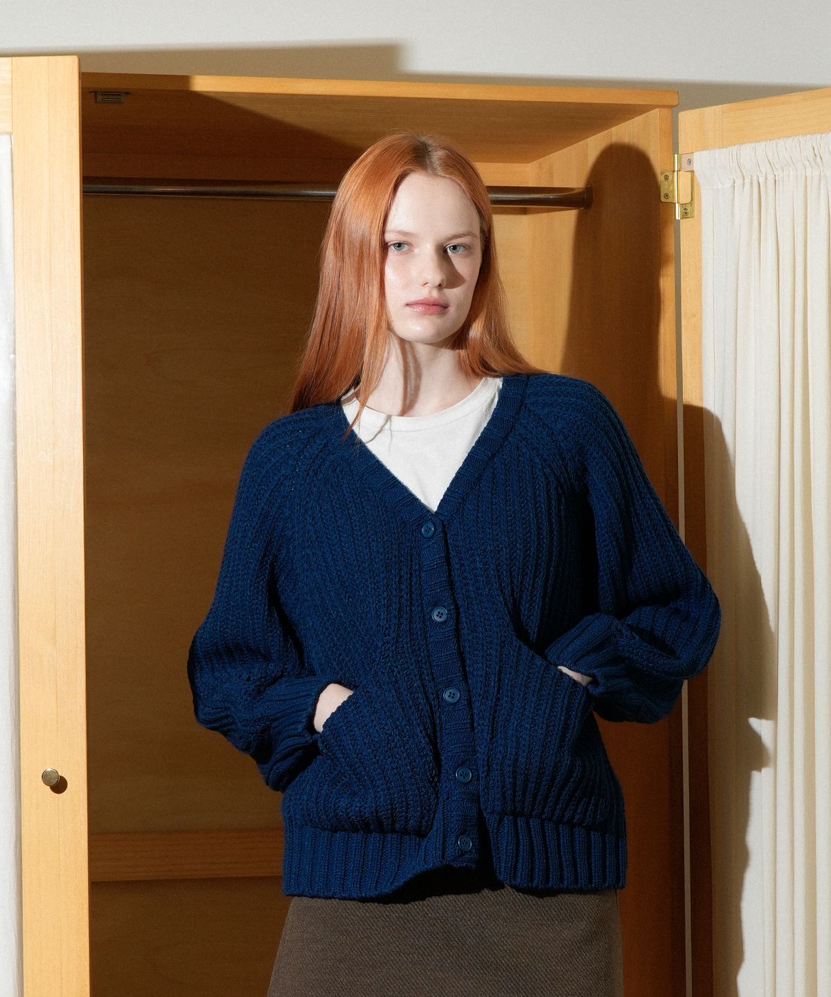 블레티(VLETI) Poket Cable Knit Cardigan (Blue)