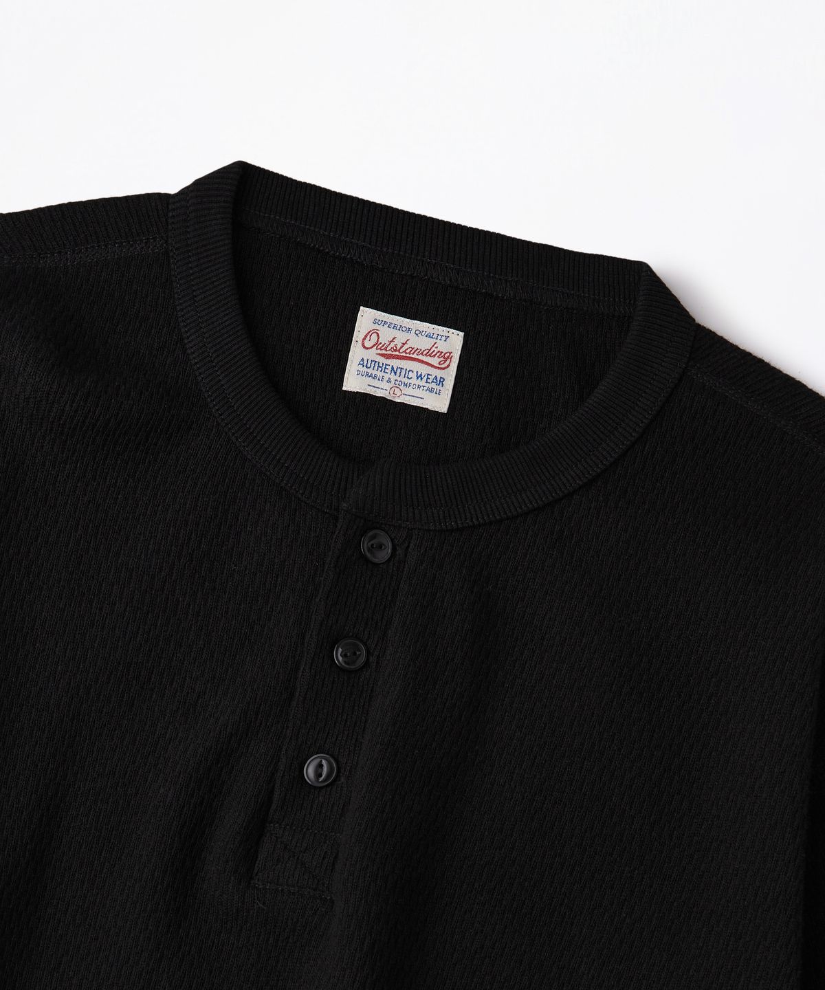 아웃스탠딩(OUTSTANDING) THERMAL VINTAGE HENLEY NECK LONG SLEEVE TEE_BLACK