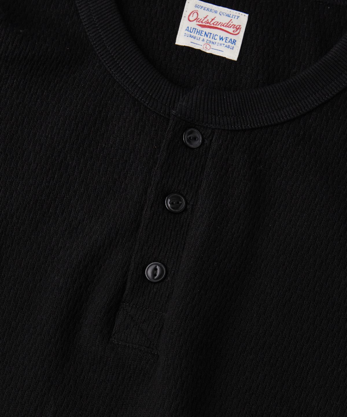 아웃스탠딩(OUTSTANDING) THERMAL VINTAGE HENLEY NECK LONG SLEEVE TEE_BLACK