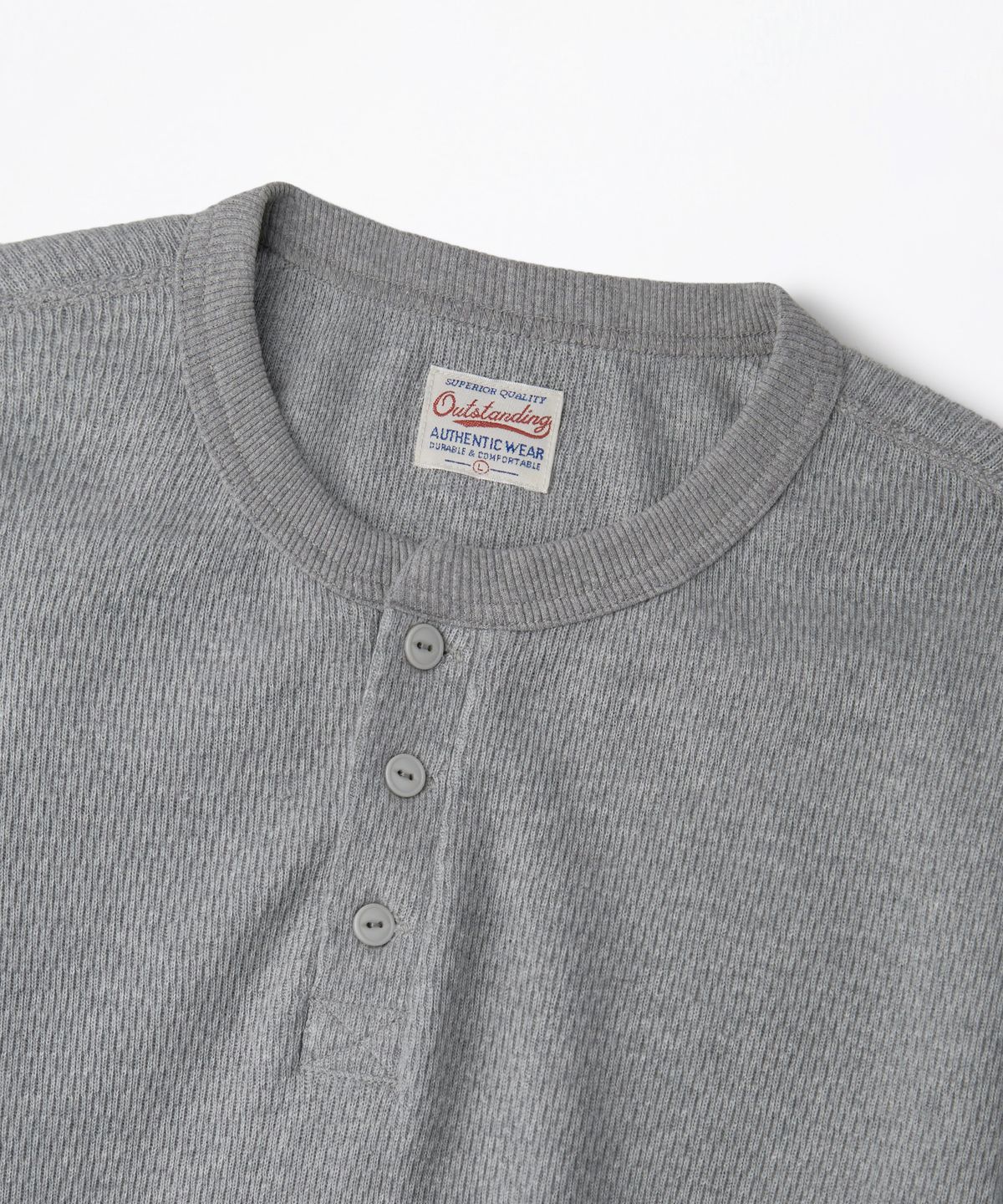 아웃스탠딩(OUTSTANDING) THERMAL VINTAGE HENLEY NECK LONG SLEEVE TEE_8%MELANGE GRAY