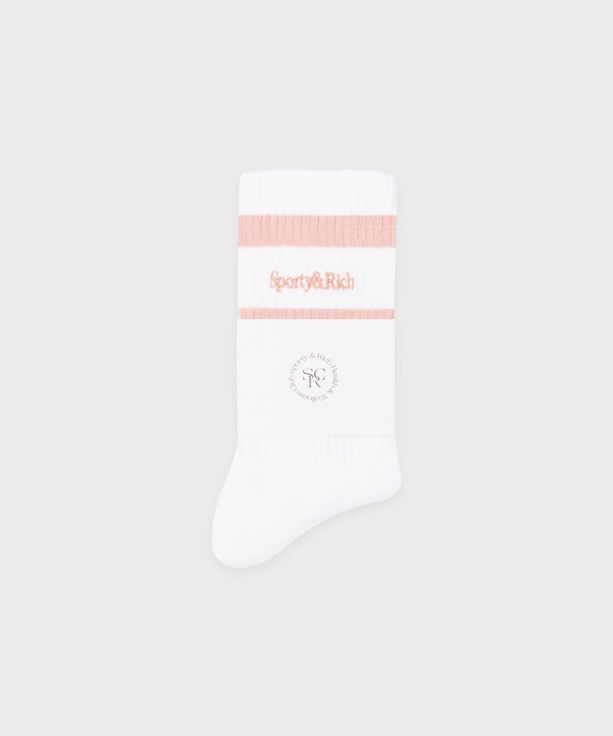 스포티앤리치(SPORTY&RICH) 세리프 로고 양말 - 화이트/플라밍고 R265AOC013