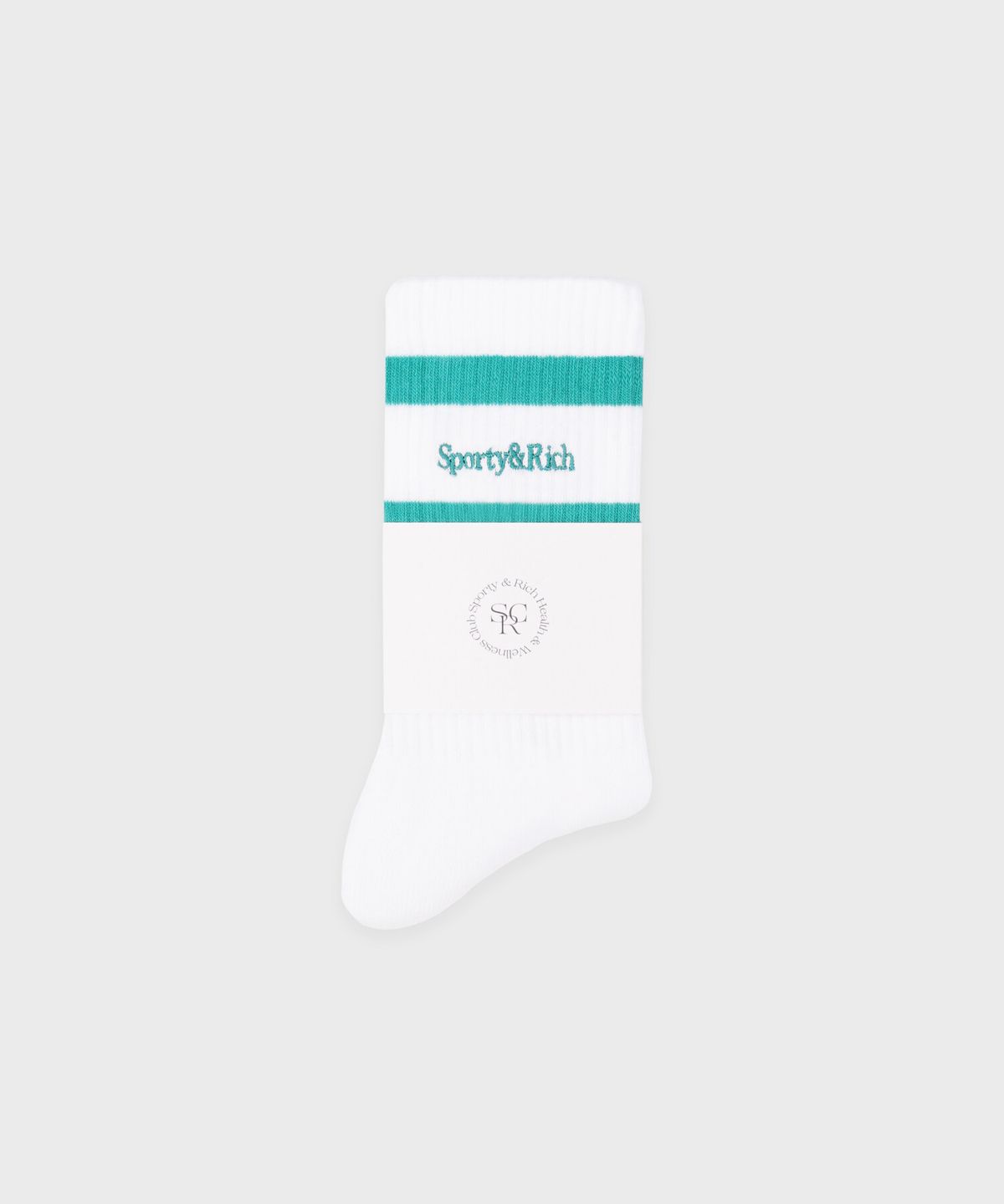 스포티앤리치(SPORTY&RICH) 세리프 로고 양말 - 화이트/그린 R265AOC012