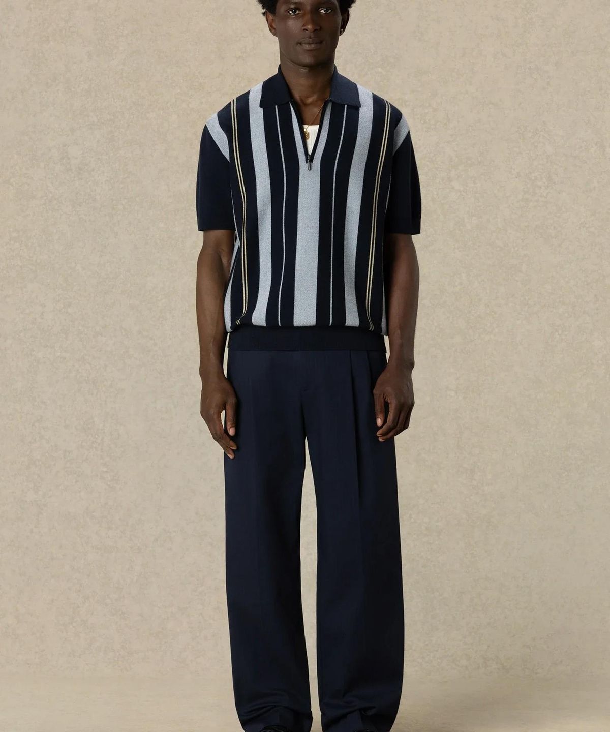 드롤드무슈(DROLE DE MONSIEUR) Striped Zipped Knit Polo D0WPA26102NYX