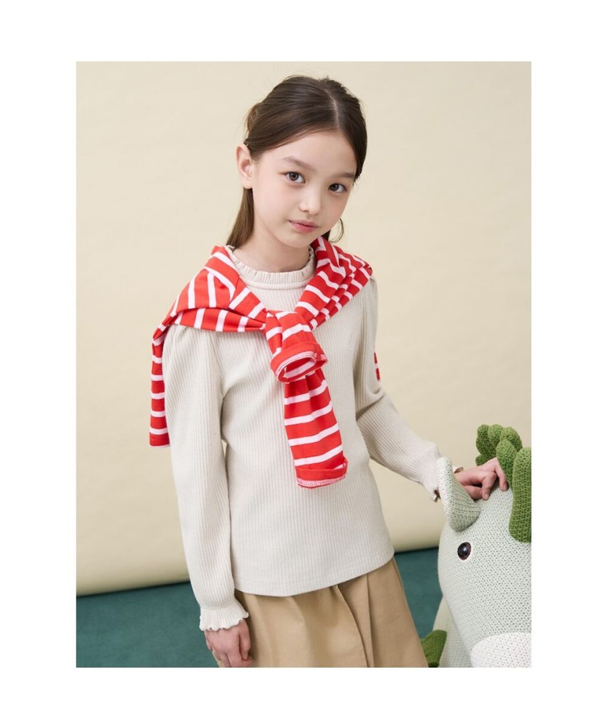 빈폴 키즈(BEANPOLE KIDS) [Essential] 펄골지 소재 여아 티셔츠  아이보리 (BI6841GE10)