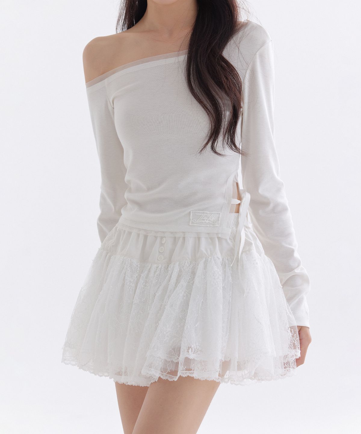 더티스(THETIS) PURE MESH SATIN RIBBON T-SHIRT_TT6S213IV