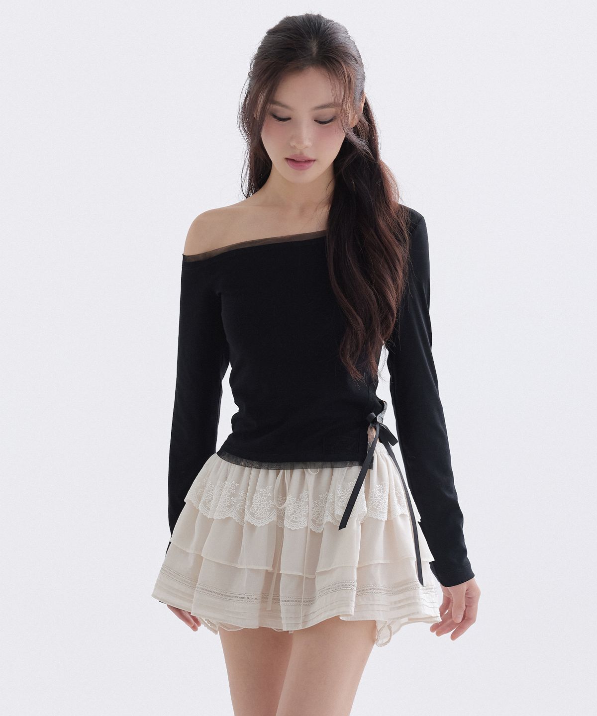 더티스(THETIS) PURE MESH SATIN RIBBON T-SHIRT_TT6S213BK