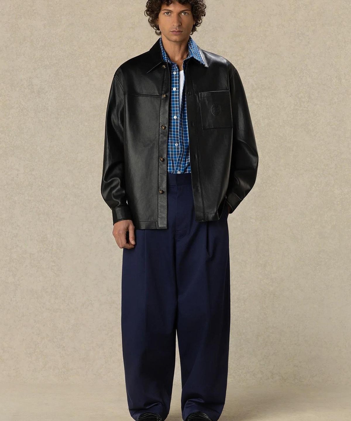 드롤드무슈(DROLE DE MONSIEUR) D Ornament Leather Shirt D0JLA26100BKX