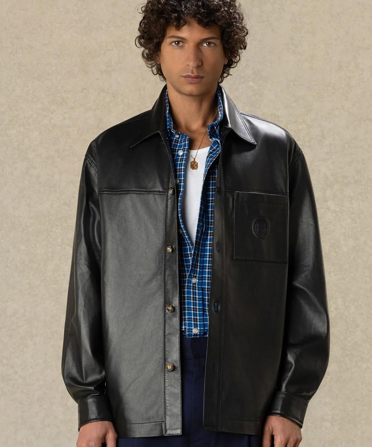 드롤드무슈(DROLE DE MONSIEUR) D Ornament Leather Shirt D0JLA26100BKX