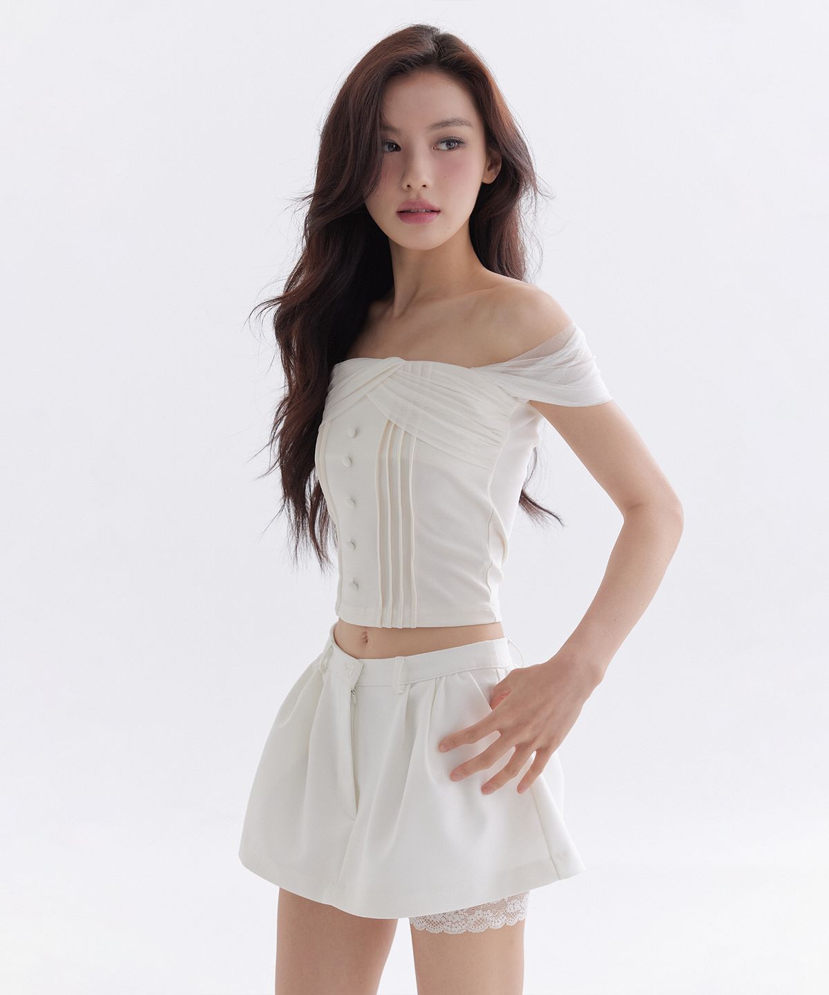 더티스(THETIS) ROSEE MESH PINTUCK BOLERO T-SHIRT_TT6S211IV