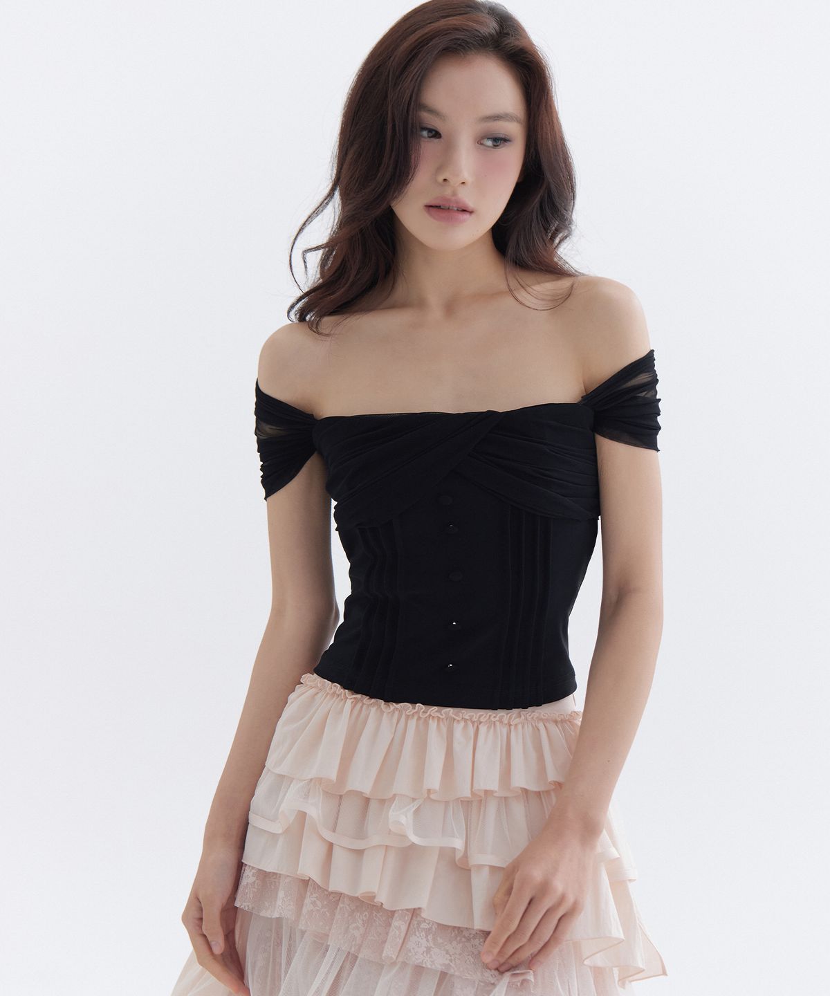 더티스(THETIS) ROSEE MESH PINTUCK BOLERO T-SHIRT_TT6S211BK