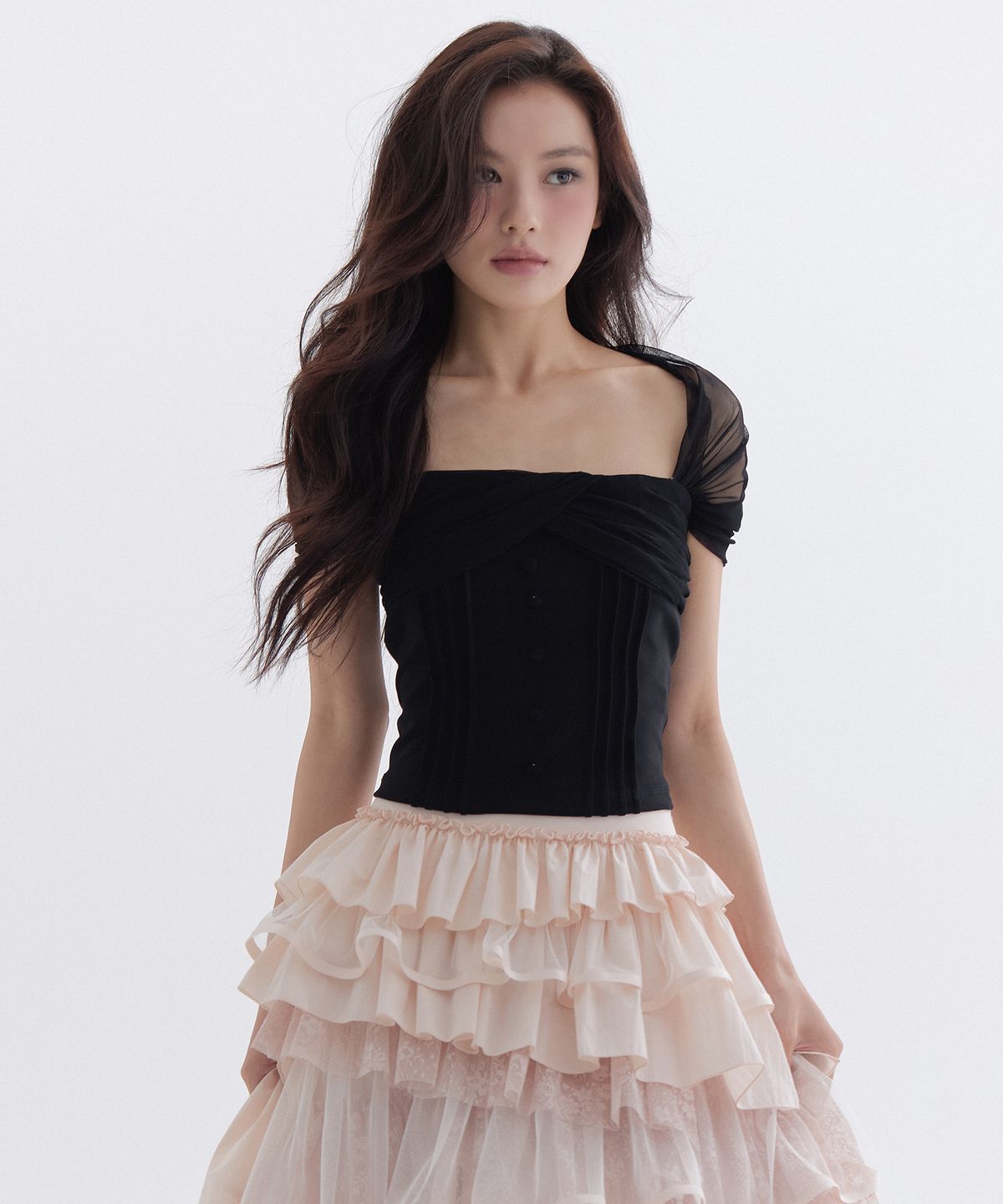 더티스(THETIS) ROSEE MESH PINTUCK BOLERO T-SHIRT_TT6S211BK