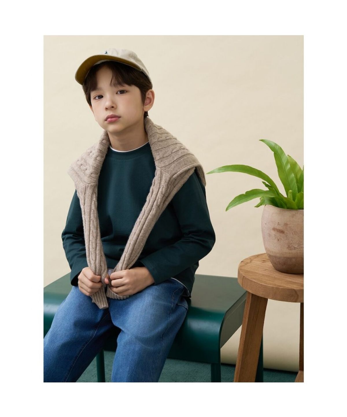 빈폴 키즈(BEANPOLE KIDS) [Essential] 수피마 긴소매 티셔츠  그린 (BI6841UE2M)